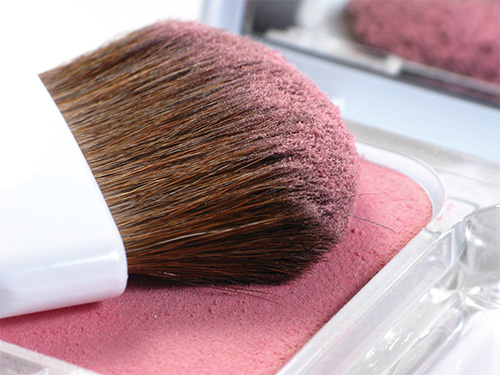 Close up image of blush and a brush